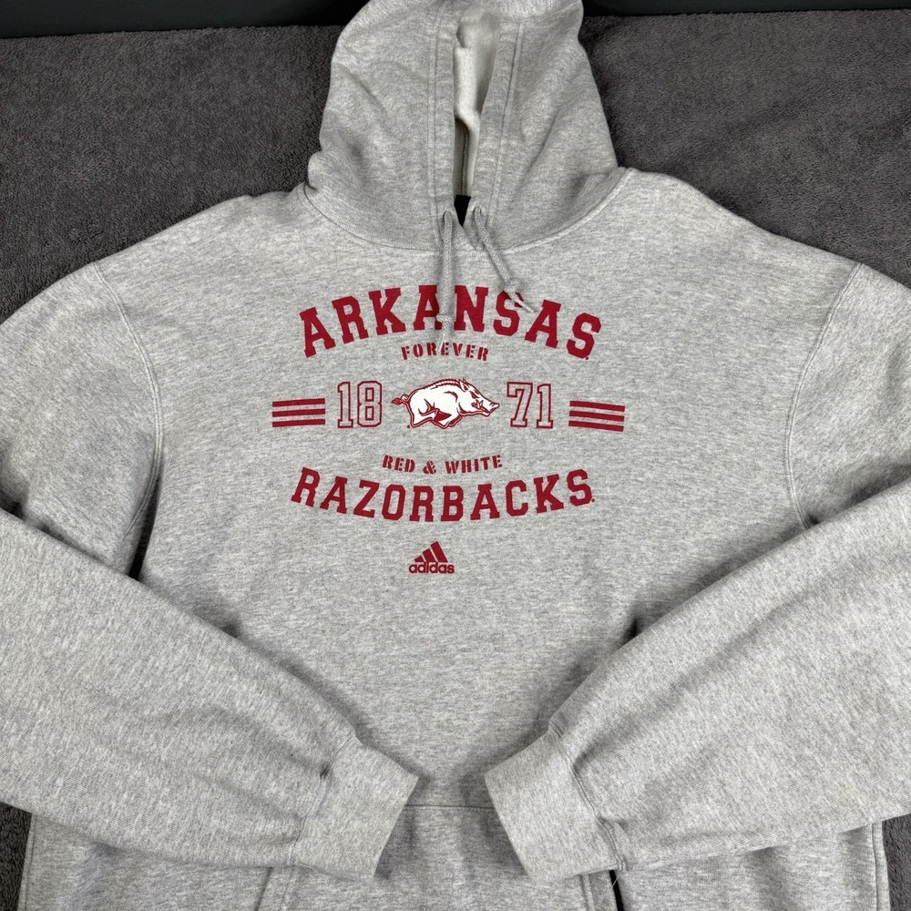 adidas Gray Hoodie with Red Arkansas Razorbacks Logo
